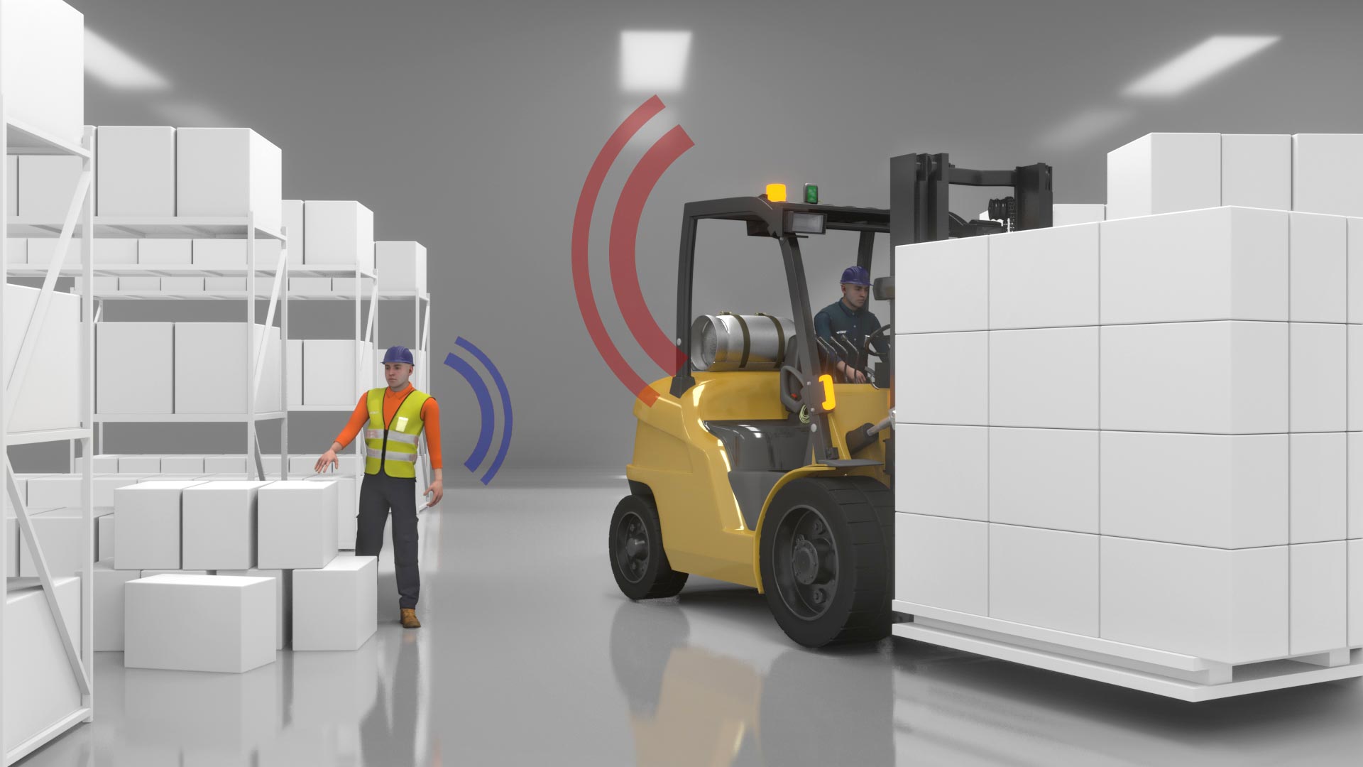 IES Pedestrian Alert System installed at a warehouse forklift crossing